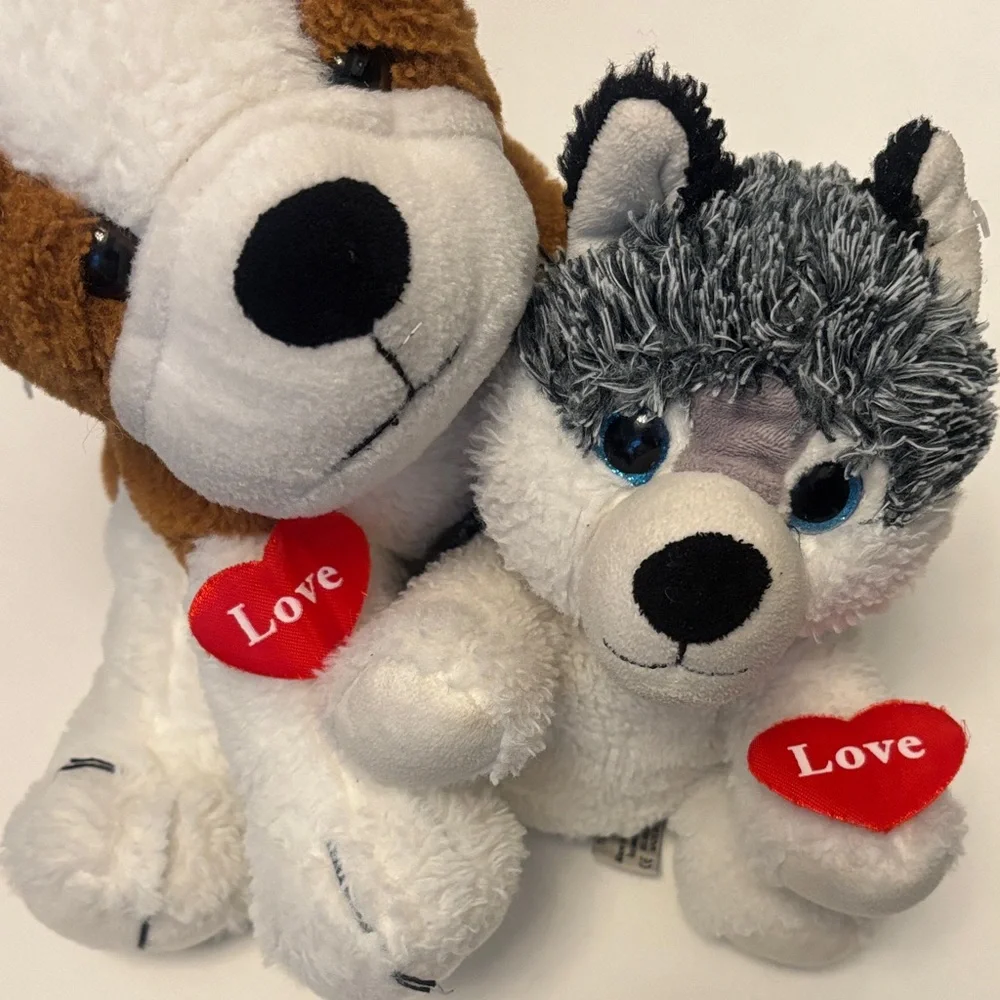 Bear Factory Love-Themed Plush Dog Toy Pair - Brown and Gray